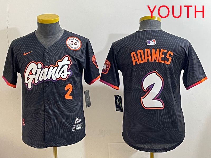 Youth San Francisco Giants #2 Adames Black Joint Name 2025 Nike MLB Jersey style 7->youth mlb jersey->Youth Jersey